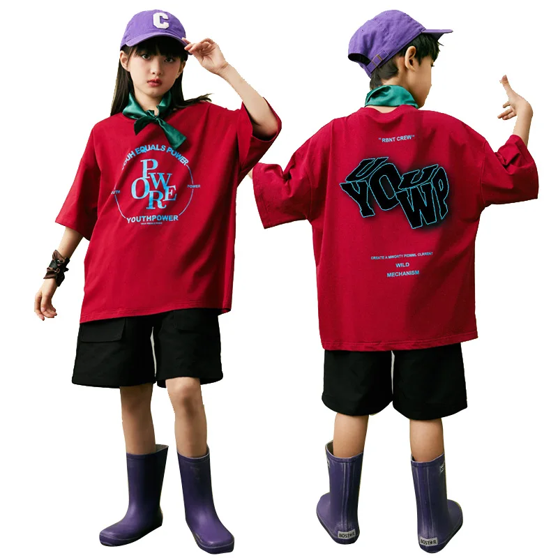 

Children's Performance Costume Boy Streetwear Hip Hop Sets Summer Girl Jazz Dance Clothing Kids Tshirt Shorts Tracksuits