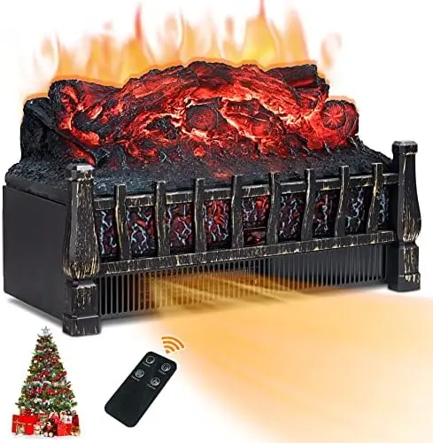 

Log Heater, 21 Inch Fireplace Insert w/Remote Control 8H Timer Realistic Flame Ember Bed Adjustable Brightness, Overheat Protect