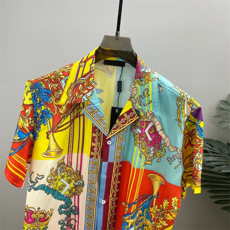 Роскошная брендовая королевская рубашка с золотым принтом Мужская Дизайнерская