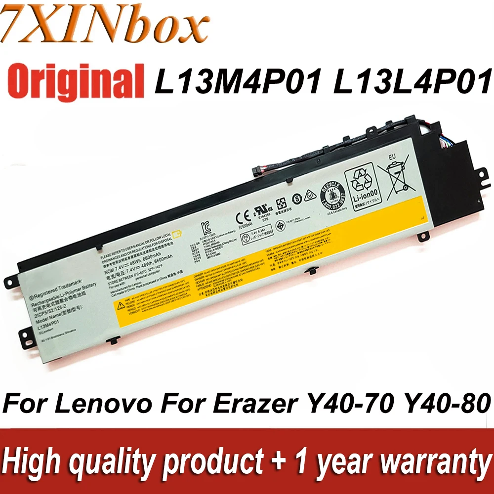 Оригинальный аккумулятор для ноутбука L13M4P01, 7,4 В, 6600 мАч, 48 Вт/ч, для Lenovo, для Erazer Y40-70 Y40-80 Series L13L4P01, L13C4P01
