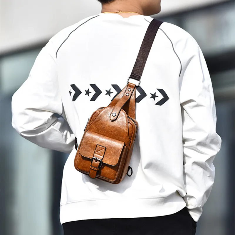 Vintage Men's Chest Bags Casual Waterproof Crossbody Bag Small Travel Carry Messenger Bags Leather Street Boys Sling Bag