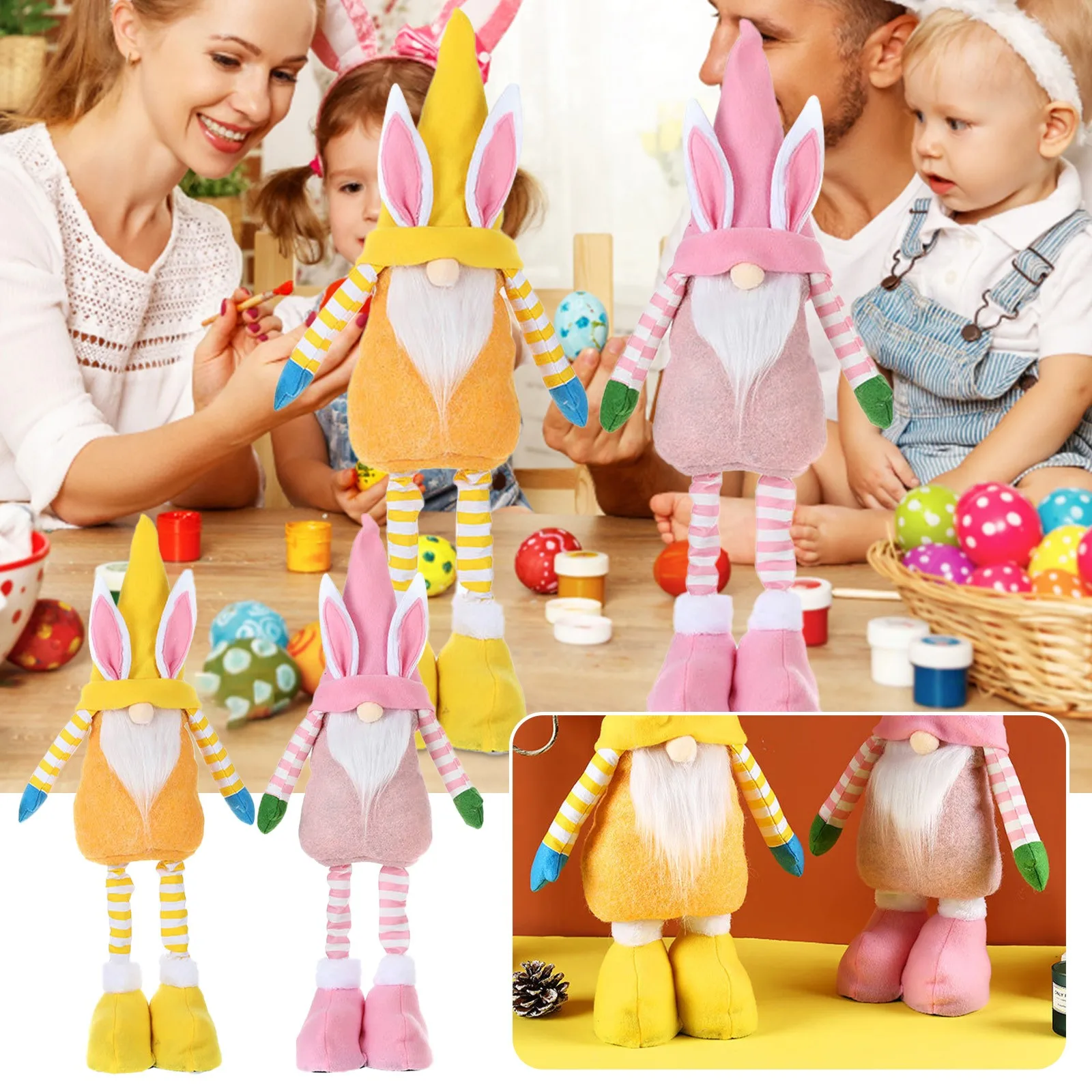 

Easter Doll Ornaments Bunny Telescopic Dwarf Doll Standing Decoration Crafts