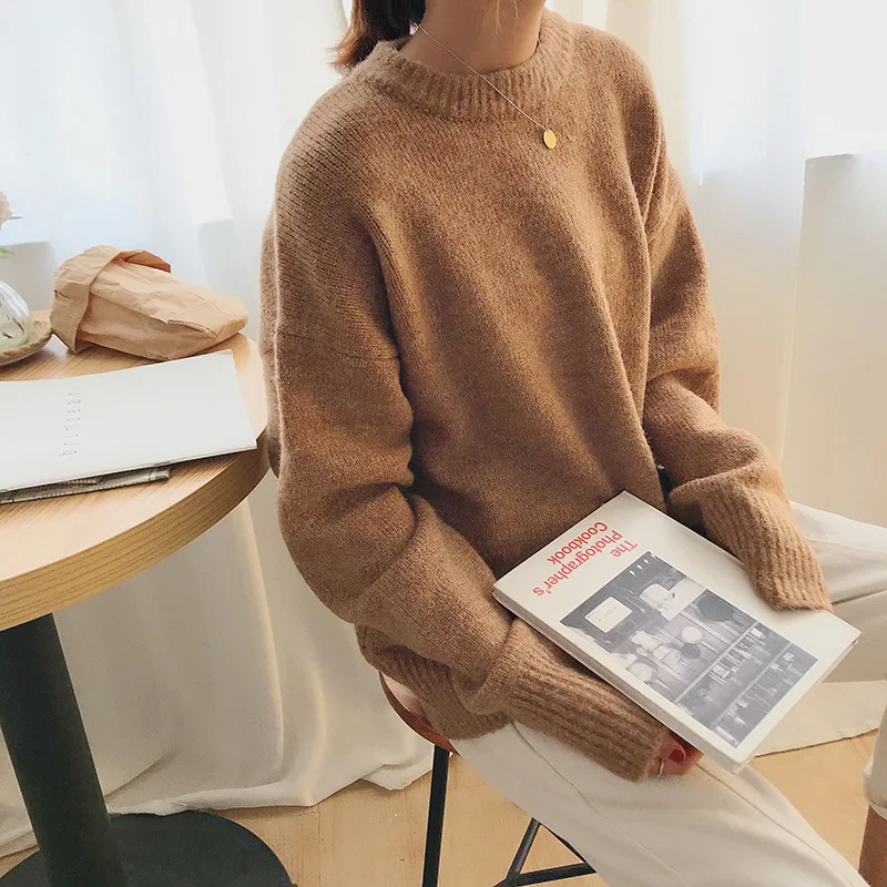 

Cashmere Elegant Women Sweater Oversized Knitted Basic Pullovers O Neck Loose Soft Female Knitwear Jumper
