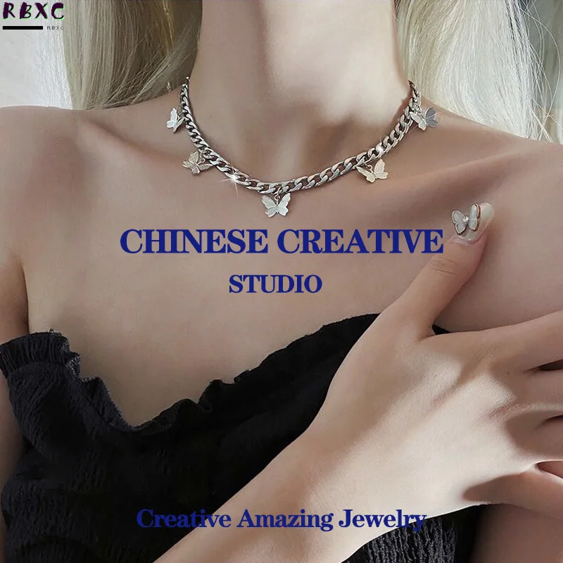 

Titanium Steel Butterfly Necklace Female Ins Cool Air Temperament Net Red Minority Design Clavicle Chain Girl Choker Neck Chain