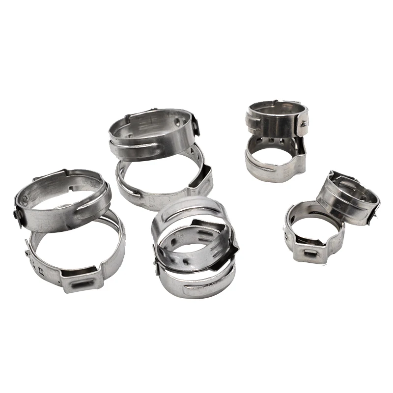 

9.4-11.9 mm Pinch Clamps Stepless Single Ear Tight-Seal Vibration-Resistant for Firm Hose and Tube 304 Stainless Steel Pack 100