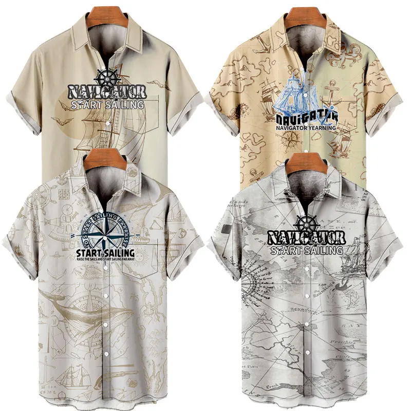 Hawaiian Y2K Men's T-shirt, stylish sailboat print shirt, 3D printed, comfortable, casual, short sleeve, plus size beach wear