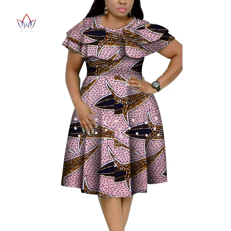 New Bazin Riche African Ruffles Collar Dresses for Women Dashiki Print Pearls Vestidos Clothing WY4401 | Тематическая одежда и