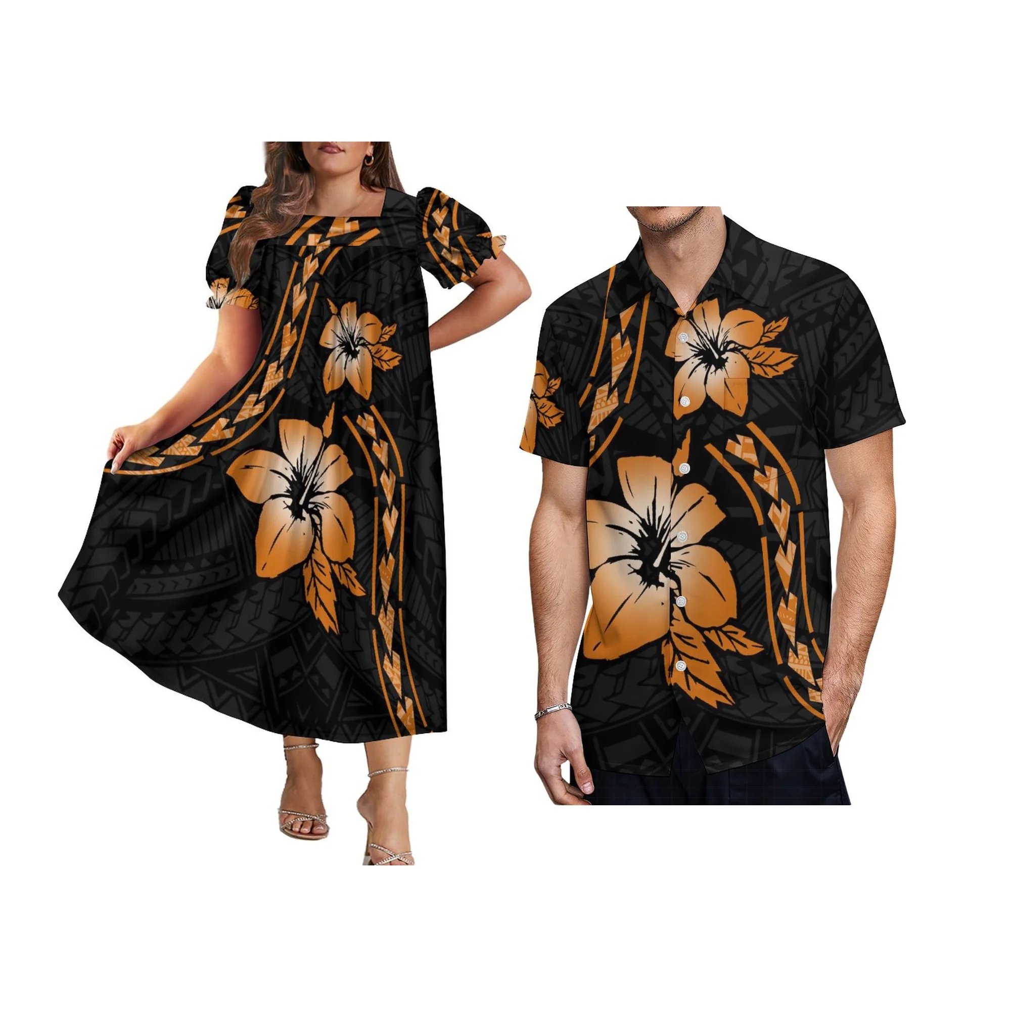 Летнее длинное платье с коротким рукавом на заказ в полинезийском стиле Муму