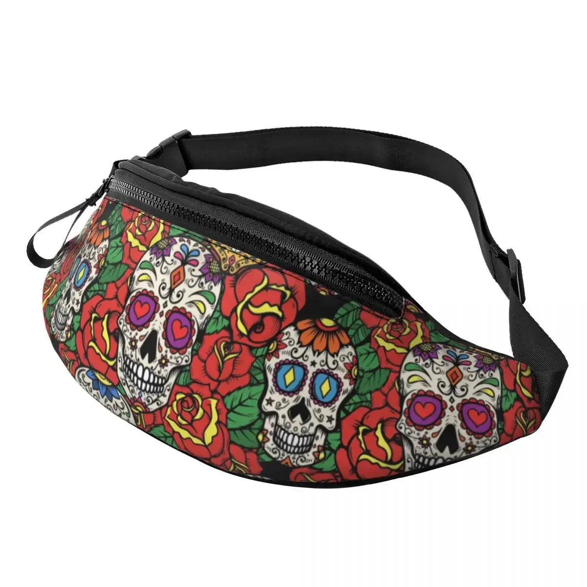 

Casual Flowers Sugar Skull Pattern Fanny Pack Men Women Crossbody Waist Bag for Traveling Phone Money Pouch