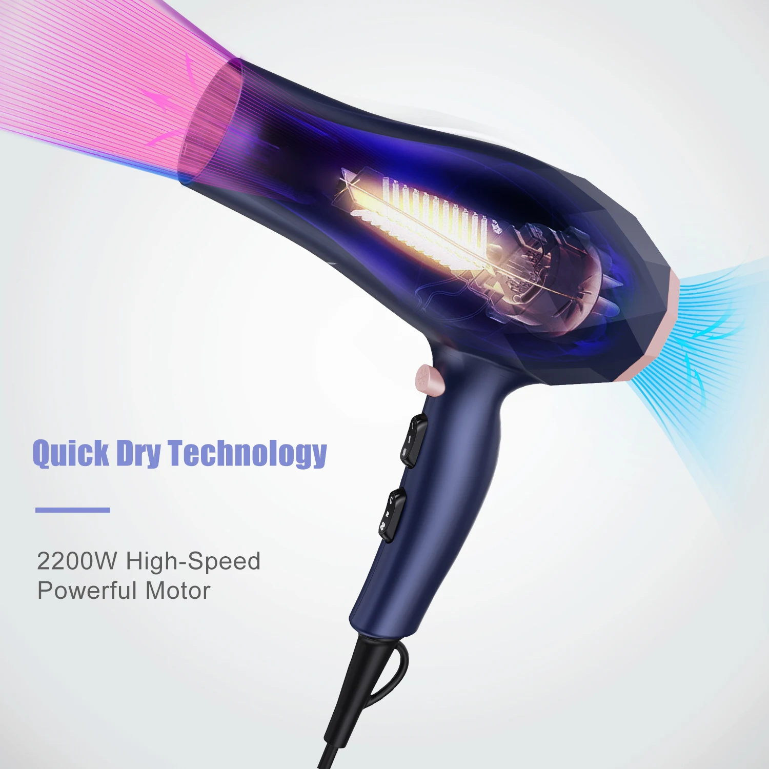 

2200W Negative Ion Hair Dryers Professional Hair Dryer Blow Drier 2 Speed 3 Heat Setting Light Weight Low Noise with Diffuser