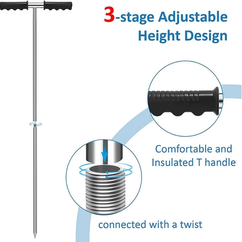 

Portable Soil Sampler Probe Stainless Steel Soil Probe Rod with Handle 32-48 Inches Retractable- Septic Tank Locator T-Style