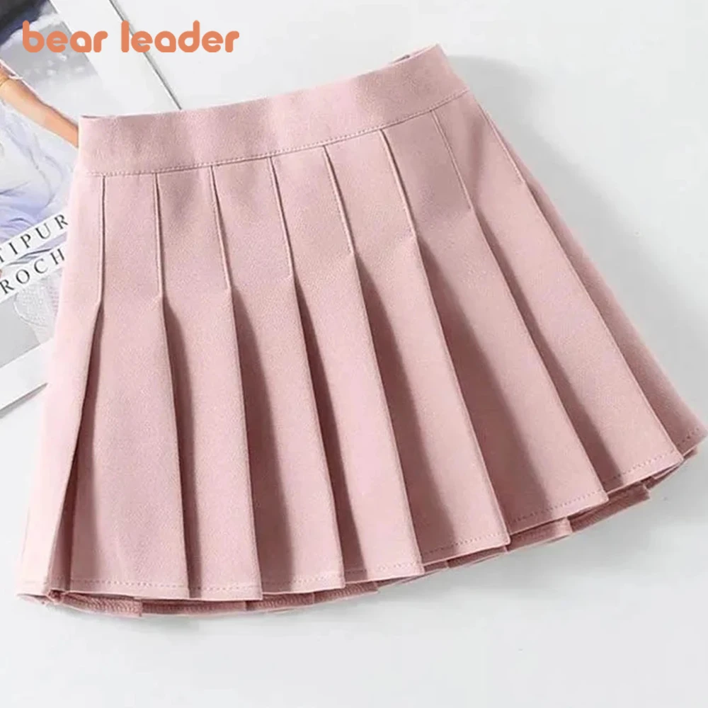 

Bear Leader/летние плиссированные юбки в Корейском стиле для девочек однотонная мини-юбка с высокой талией новая танцевальная юбка для маленьких девочек плиссированные юбки