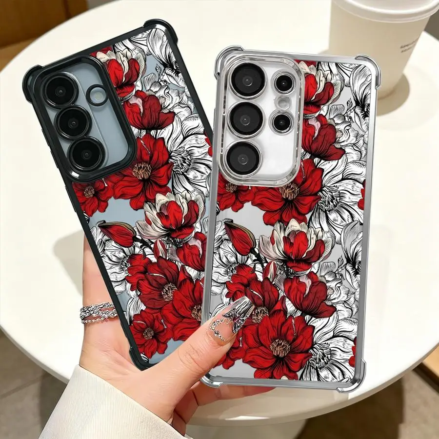 Фото Чехол для Samsung Galaxy S26 Ultra S24 S25 Edge S25Ultra S22 Ultra S23 S21 Plus S24Ultra S20 FE, чехол для телефона, красный цвет, магнолия №3