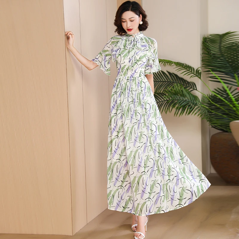 

Chiffon Women Summer Dress for Women Ruffled Printed Dress Fashion Trends Holidays Vacation Long Boho Dress Photography