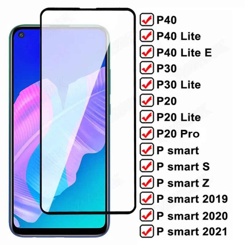 

9D Full Protection Glass For Huawei P20 P30 P40 Lite E Psmart S Z Tempered Screen Protector P smart 2019 2020 2021 Glass Film