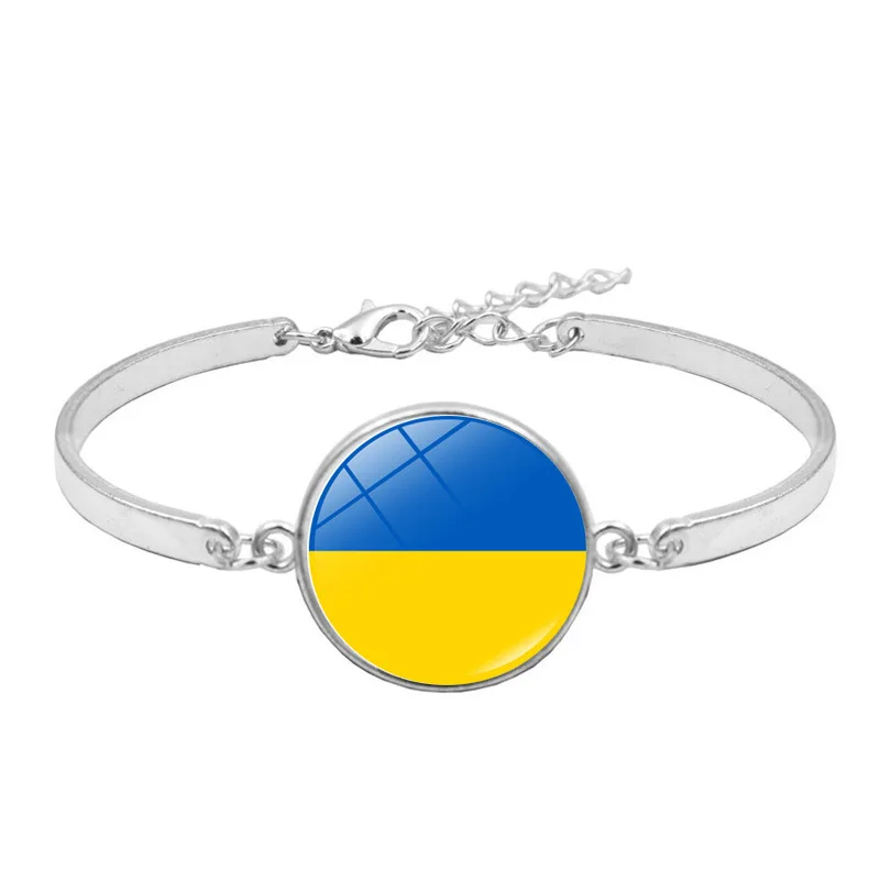

Браслет с флагом Украины и камнем для мужчин и женщин модные аксессуары в европейском и американском стиле Серебряный браслет не выцветает