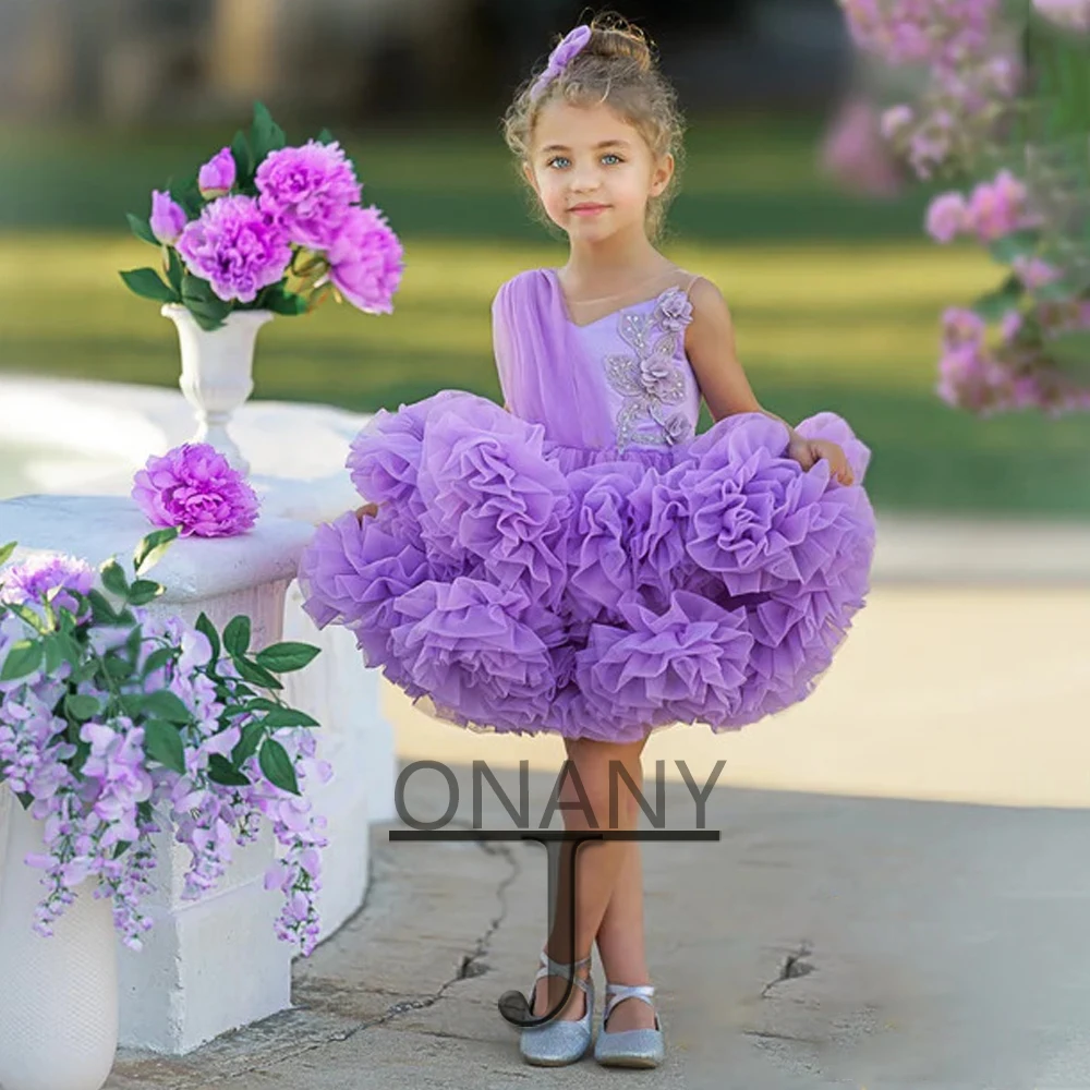 

JONANY Cute Flower Girl Dress 3D Flowers Ruffles Tulle Customised Baby Birthday Dress Pageant Gown Communion Robe De Demoiselle