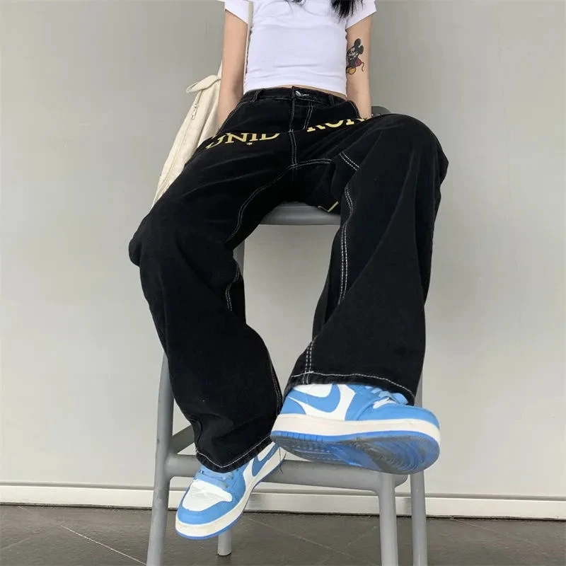 New Y2k Retro Printing Alphabet Men'S Jeans Printing American Straight Casual Jeans Men And Women Hip-Hop Trend Loose Trousers