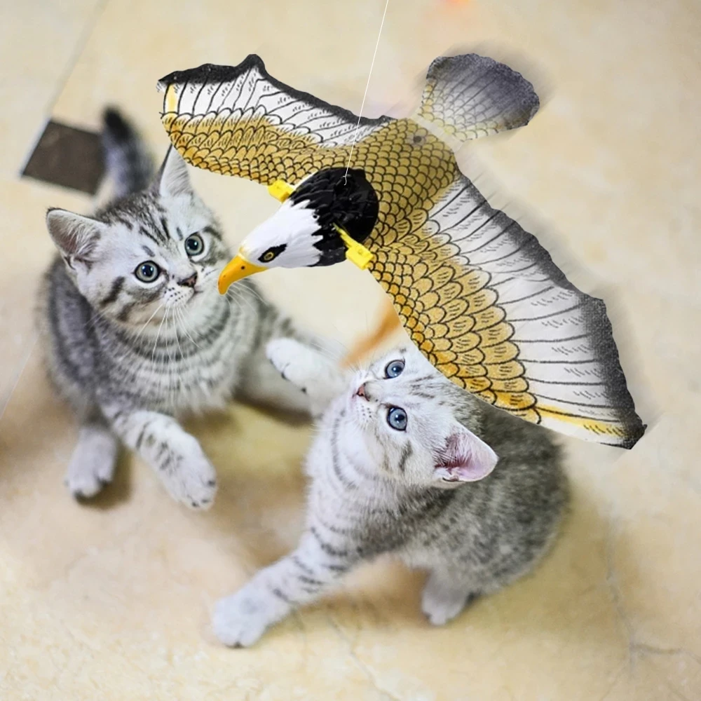 Simulation Bird Interactive Cat Toys Electric Hanging Eagle Flying Bird Cat Teasering Play Cat Stick Scratch Rope Kitten Dog Toy