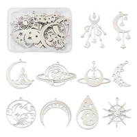 10pcs stainless steel hollow moon star charms pendants for earring bracelet necklace diy jewelry making findings accessories