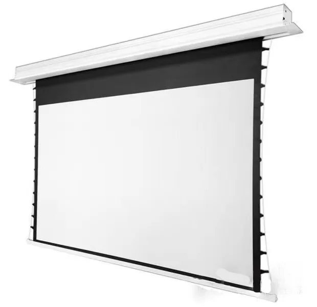 

60-150 inch 16:9 motorized hidden embedded tension ceiling projection screen electric remote control lifting projector screen