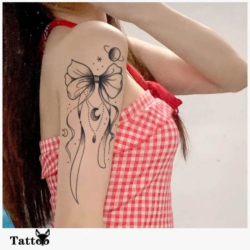 Временные тату-наклейки с кисточками и бантом травяные планеты луна милые