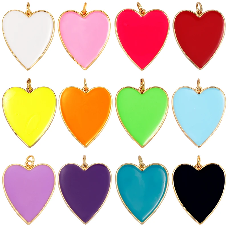 

Colourful Enamel Heart Charm Neon Pink Orange Turquoise Blue Pendant Oil Dropped , Real Gold Plated Colour for Necklace Bracelet