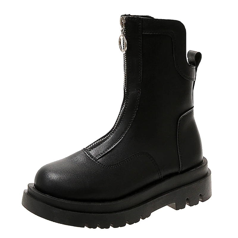Женские осенние ботильоны кожаные ботинки Martin на платформе с молнией спереди