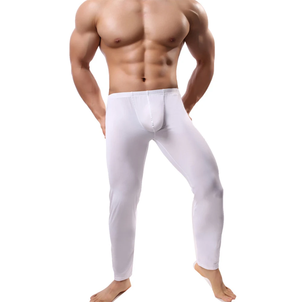 Mens Thin Ice Silk Leggings Compression Trousers Long Johns Pants Underwear Leggings Comfortable Tights Base Layer Bottoms