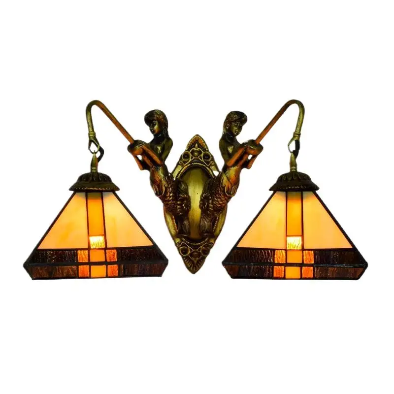 Двойная настенная лампа русалка в юго-восточном азиатском стиле витражное