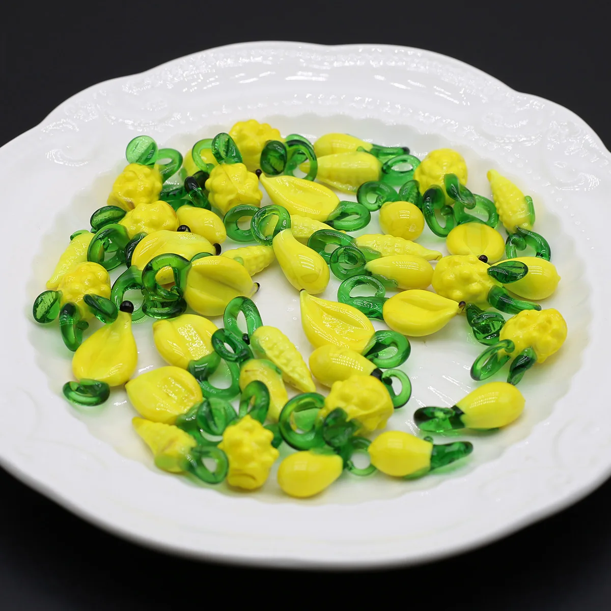 

15Pcs 4styles Glass Charms Pendant Fruit Vegetables Eggplant, Corn, Pineapple, Banana Pendant For Jewelry Making Supplies