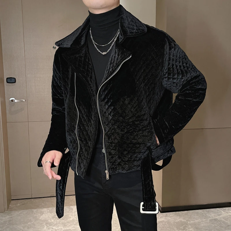 Luxury Velvet Motorcycle Jackets for Men Winter Thicken Keep Warm Short Coat Loose Casual Business Outwear Chaquetas Hombre