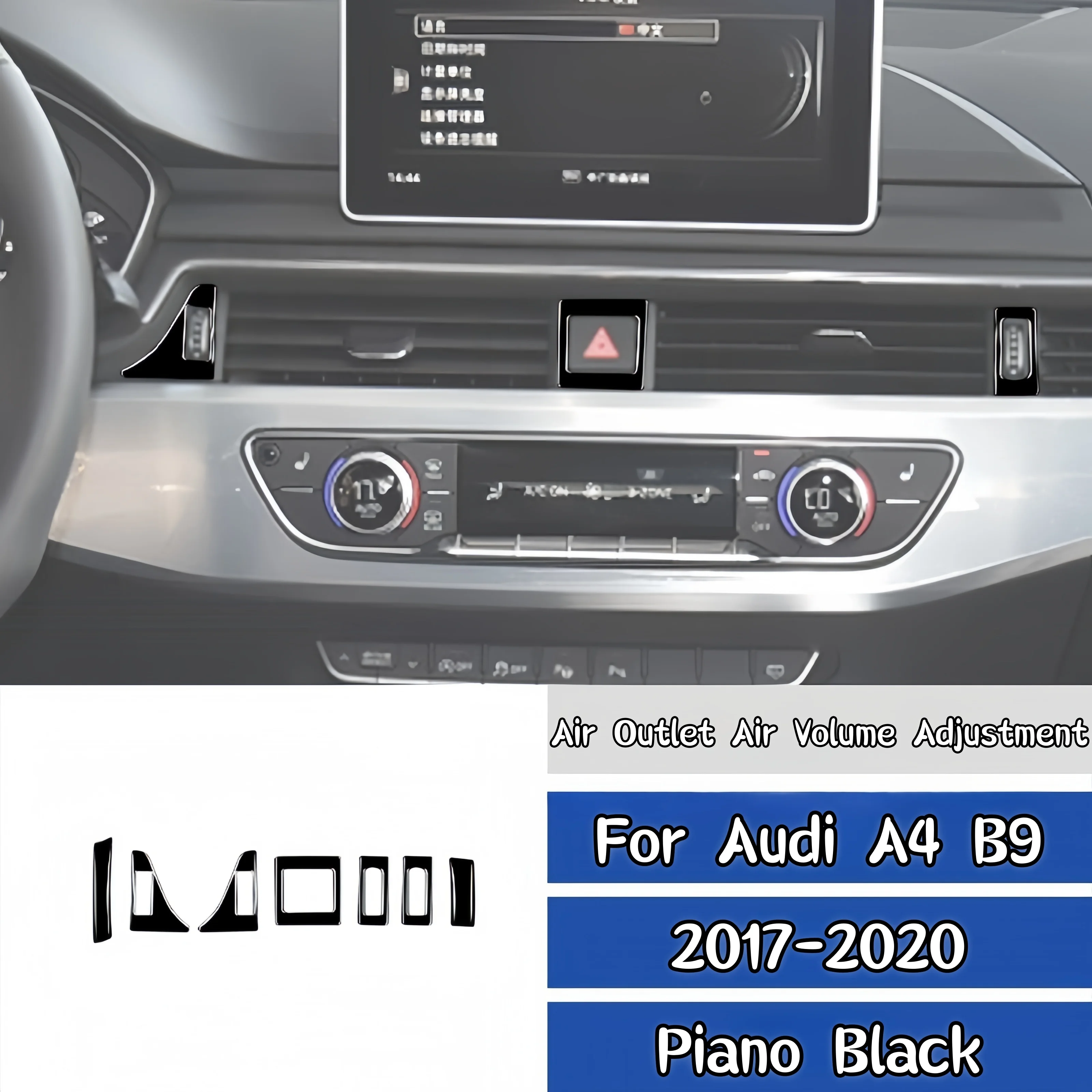 Фото Для Audi A4 B9 2017-2020: Накладка на центральный воздуховод с регулировкой потока воздуха, цвет черный глянец, для интерьера автомобиля, автоаксессуар №1