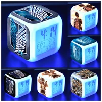 glowing attack on titan led alarm clock 7 colors change touch light multi function wake up clock figure toys for boys girls