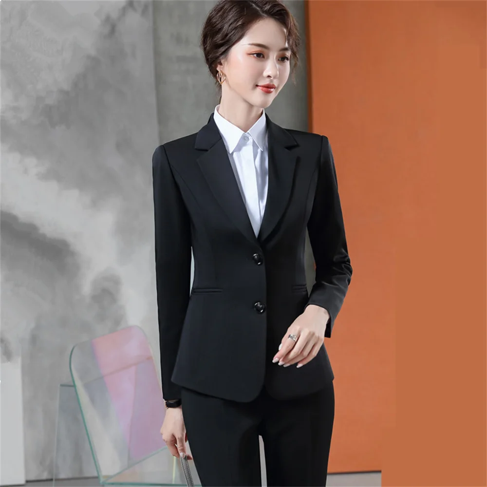 Elegant Women's Suit 2023 New Long Sleeve Slim Blazer and Trousers 2 Pieces Set Office Lady Formal Business Work Pant Sets