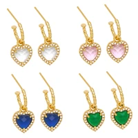 elegant copper zircon small heart stud earrings for women girl cute love shape colorful earrings fashion jewelry 2022 party gift