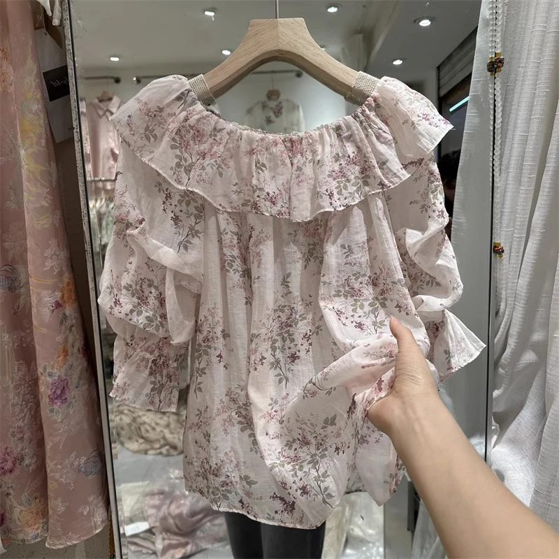Шифоновые рубашки с французскими оборками и цветочным принтом женские летние