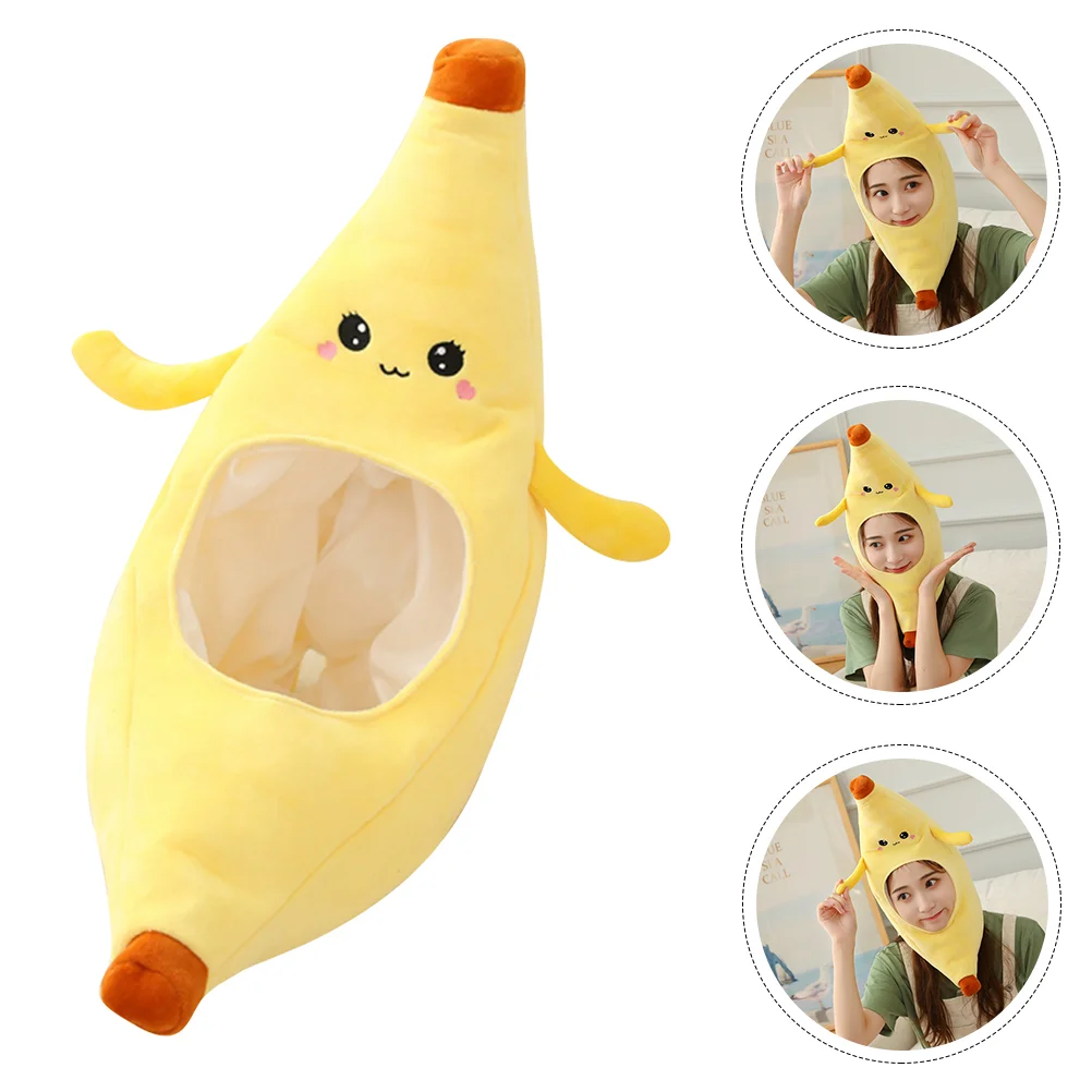 

Hat Party Banana Plush Costume Funny Novelty Fruit Cosplay Hats Headwear Cap Kids Crazy Day Headgear Dress Up Tropical Roleplay