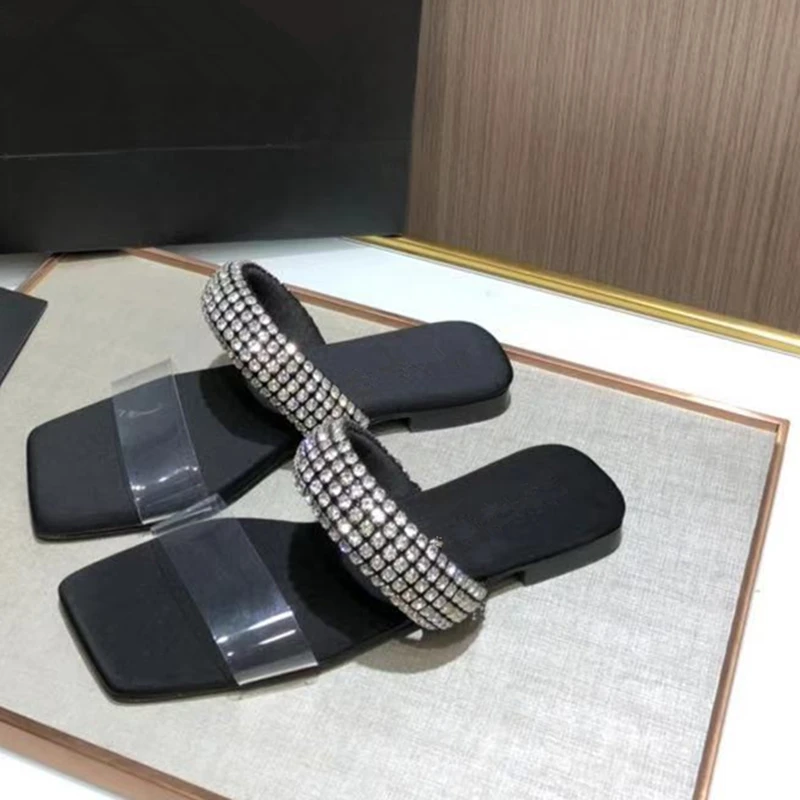 

Роскошные Стразы, прозрачные женские тапочки, блестящие элегантные женские сандалии, мюли, летняя новая женская обувь