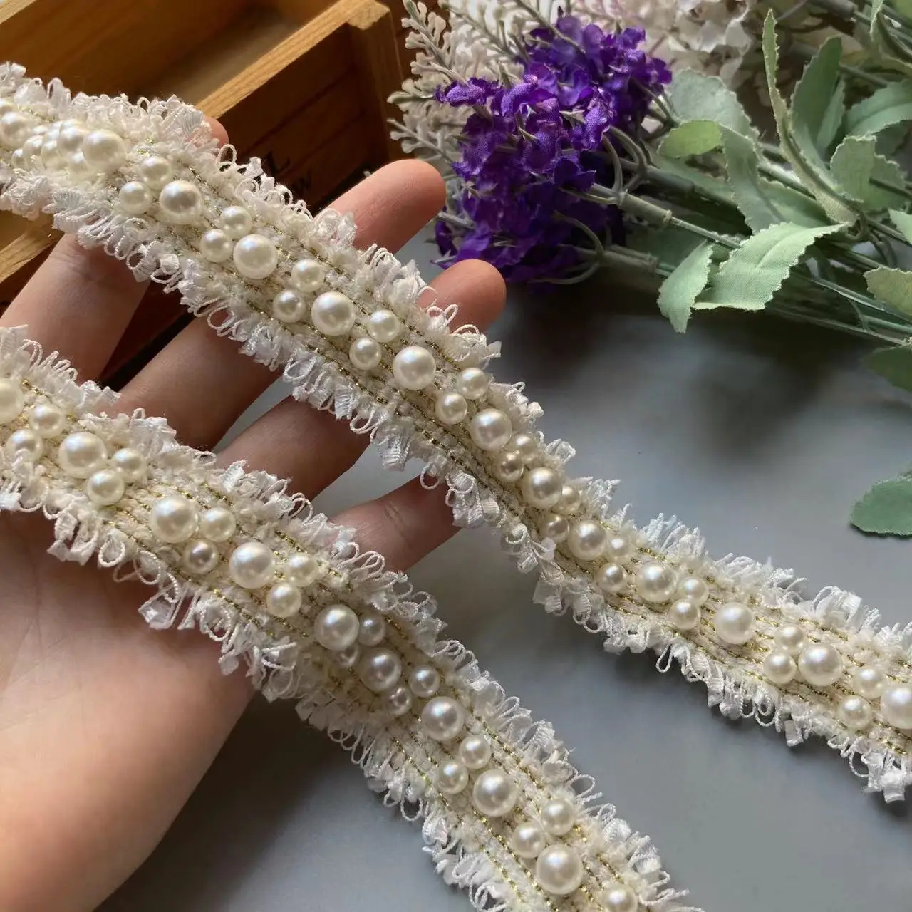 

2 Yard 3cm Ivory Nylon Pear Beaded Lace Trim Ribbon Applique Sewing Craft Crochet Fabric Edging Trimmings Vintage Wedding Dress