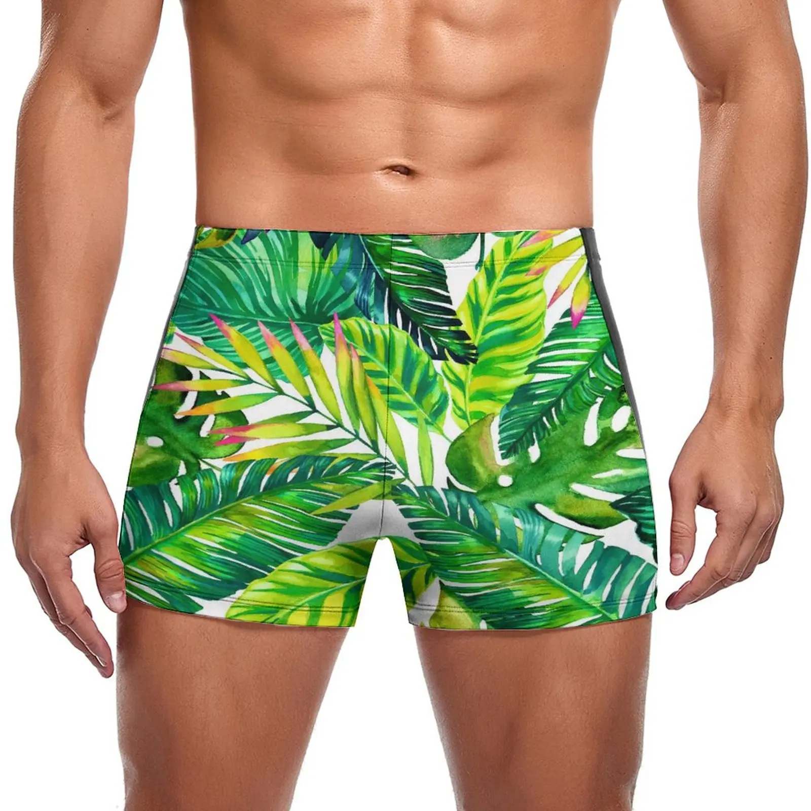 

Green Palm Leaves Swimming Trunks Tropical Plants Print Custom Pool Swim Boxers Large Size Stay-in-Shape Man Swimwear