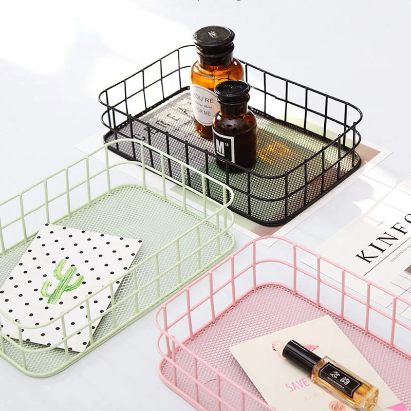 

Nordic Storage Basket Cosmetic Sundries Storage Box Ins Multi-function Organizer Grid Basket Kitchen Rack Iron Desktop Storage