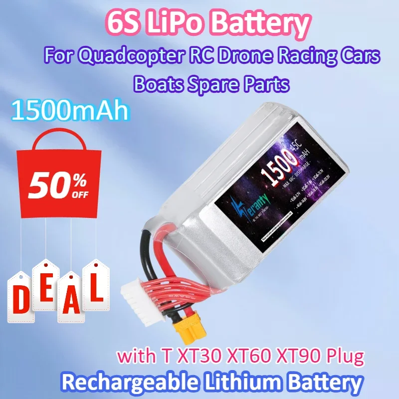 Фото Новый аккумулятор LiPo 22,2 В 1500 мАч для TERANTY 6S с разъемом T XT30 XT60 XT90 для квадрокоптера, радиоуправляемого дрона, гоночных автомобилей, лодок, запасных частей №1