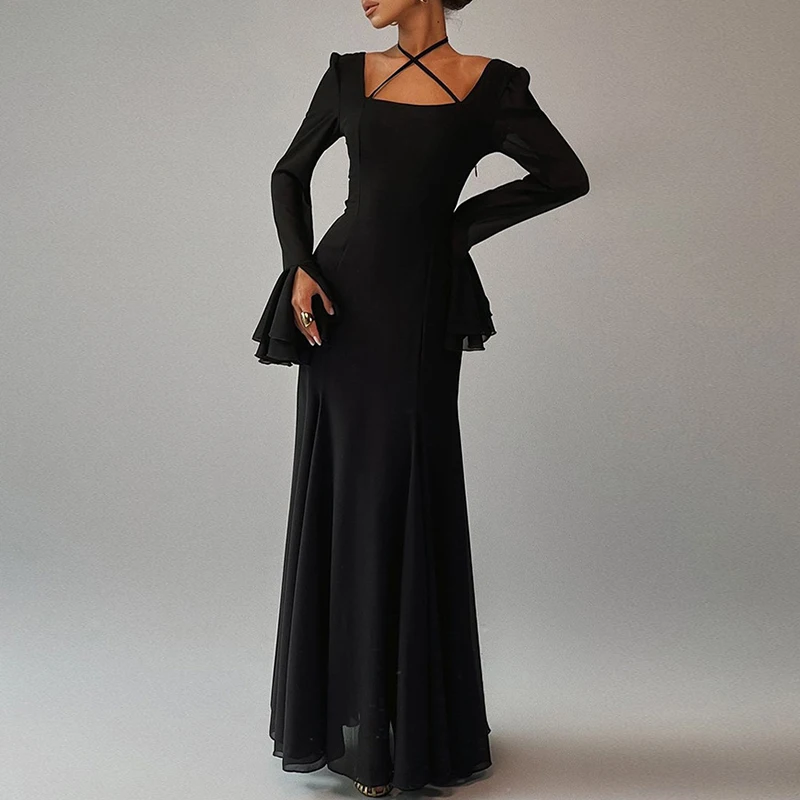 Женское элегантное шифоновое платье с квадратным вырезом и завязками