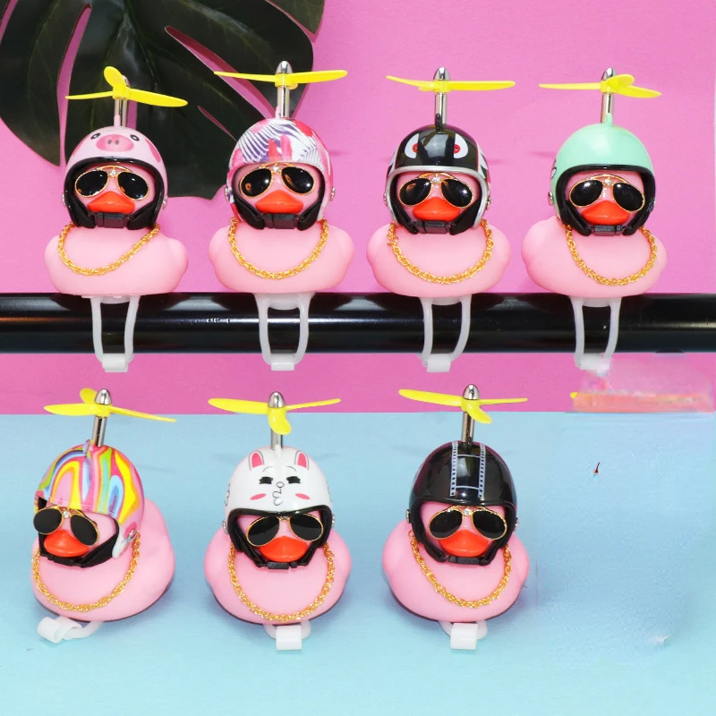 Bicycle Bell Daffy Pink Duck with Helmet Propeller Rubber Bike Accessories Motorbike MTB Kids Bike Horn Light Duck Captain