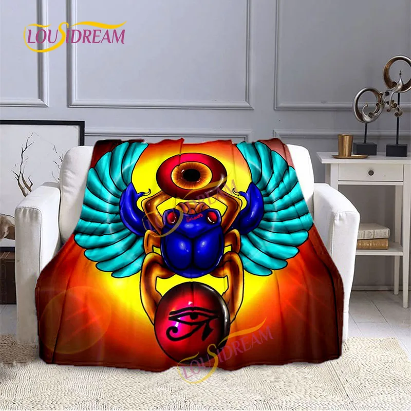 

Scarab Cross symbol Flannel Blanket Warm Comfort Blanket Egyptian Ankh Eye Symbol noon break Blanket Travel Bed Sofa Blanket.