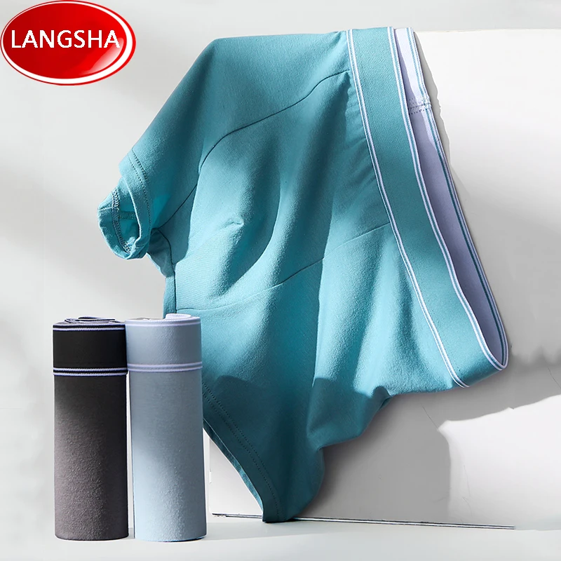 LANGSHA 4Pcs/Set Men Boxer Shorts Cotton Breathable Underwear Soft Solid Man Boxershorts Seamless Confort Male Panties L-3XL