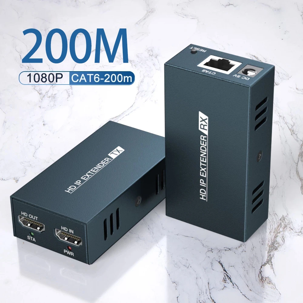 200M HDMI Extender Over Single Cat5e/6 HDMI to rj45 Over IP/TCP by Ethernet Switch One to Multiple Monitors 1080P Video Extended
