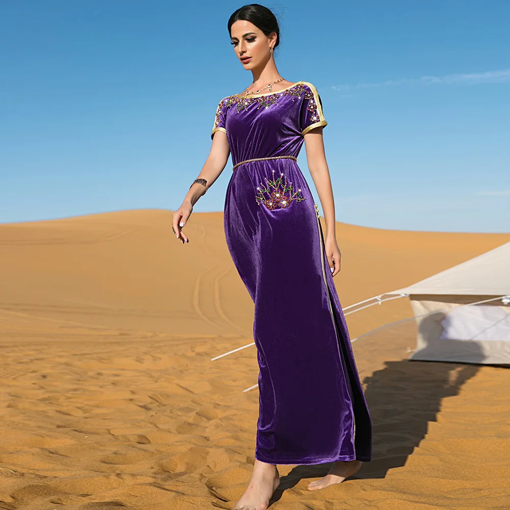 Solid Purple Women Dress Muslim Abaya Dubai Kaftan Islamic Clothing Evening Party Gown Caftan Marocain Djellaba Eid Ramadan