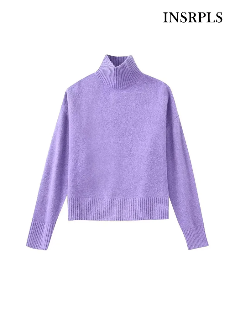 

INSRPLS Women Fashion Soft Touch Loose Knit Sweater Vintage High Neck Long Sleeve Female Pullovers Chic Tops